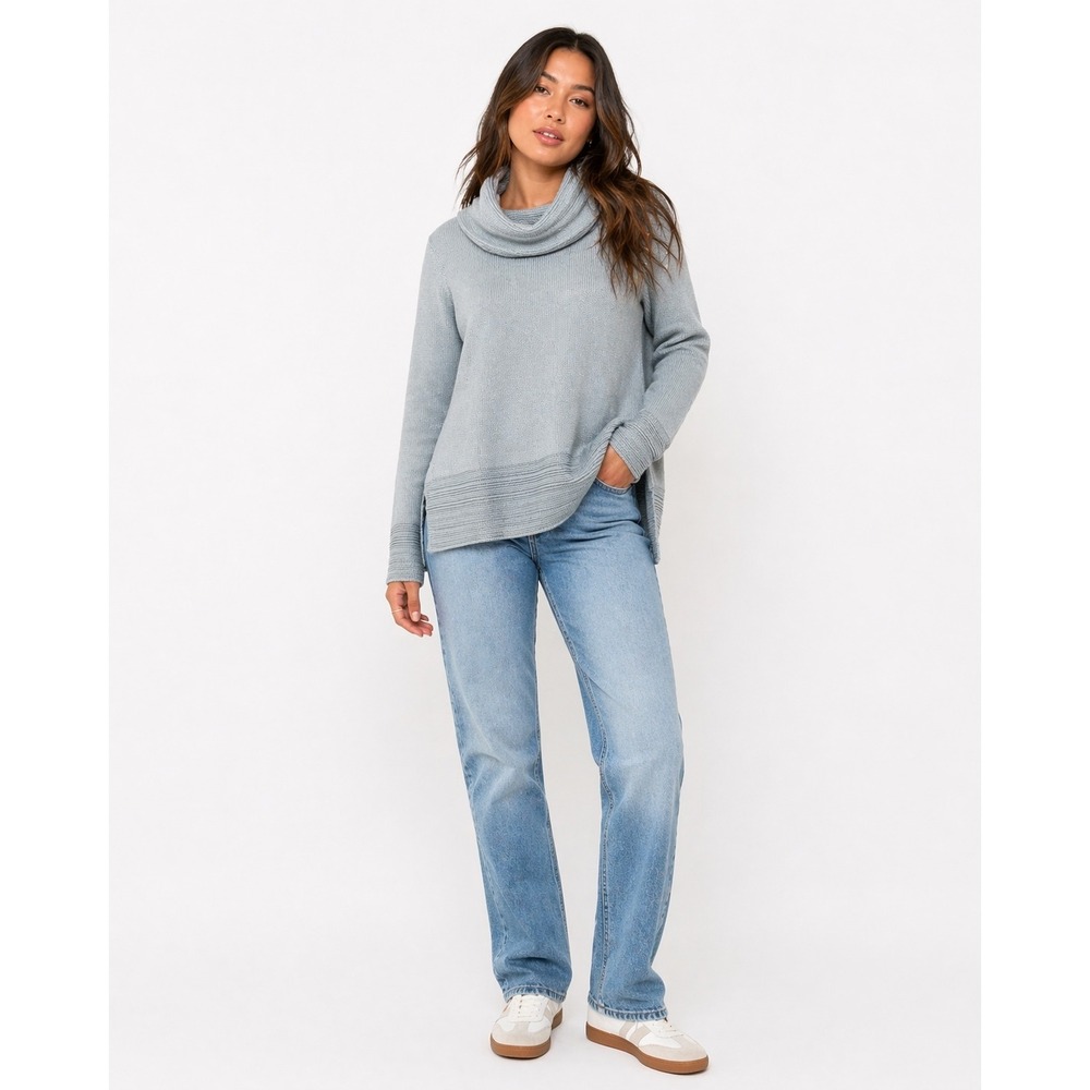 Calvin Klein Sweater Womens Medium‎ Light Blue Cowl Neck Ribbed Knit Pullover